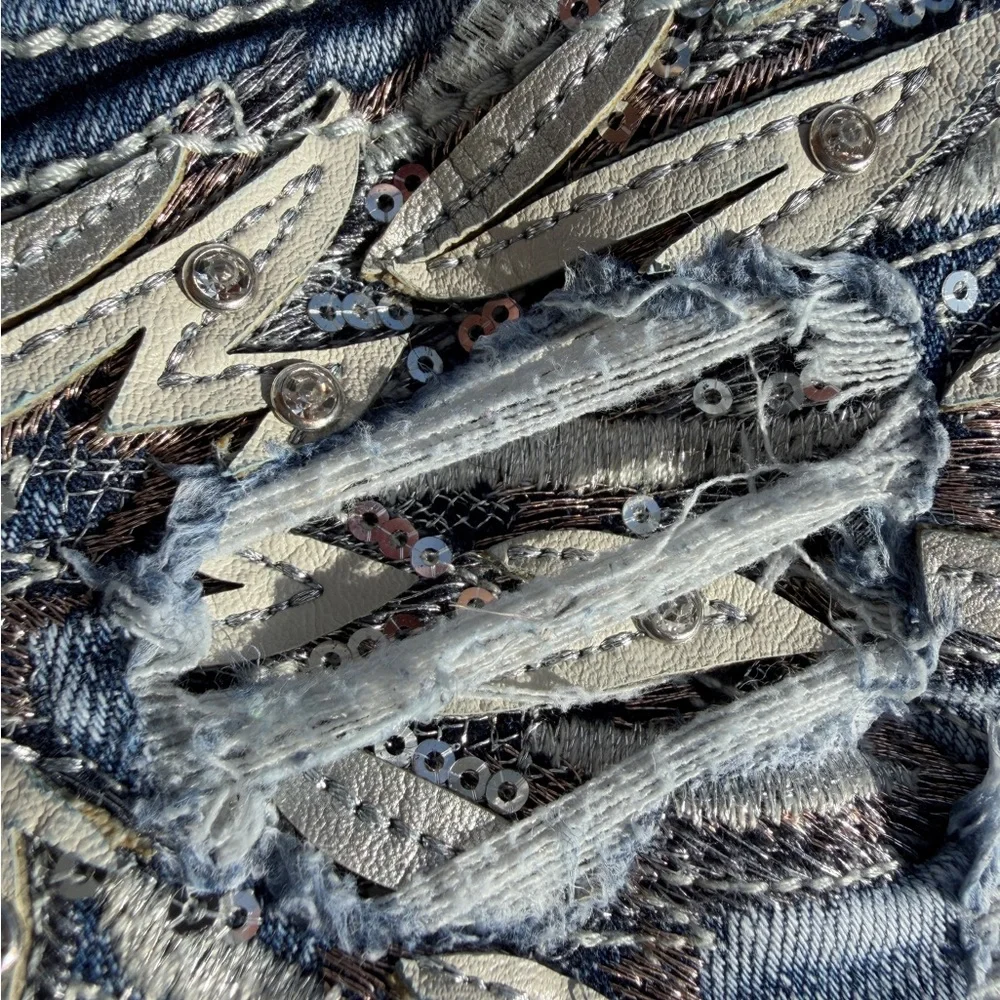 Miss Me Jeans Size 30 Ankle Skinny Rhinestones Angel Wing Sequins Distressed - Picture 7 of 11